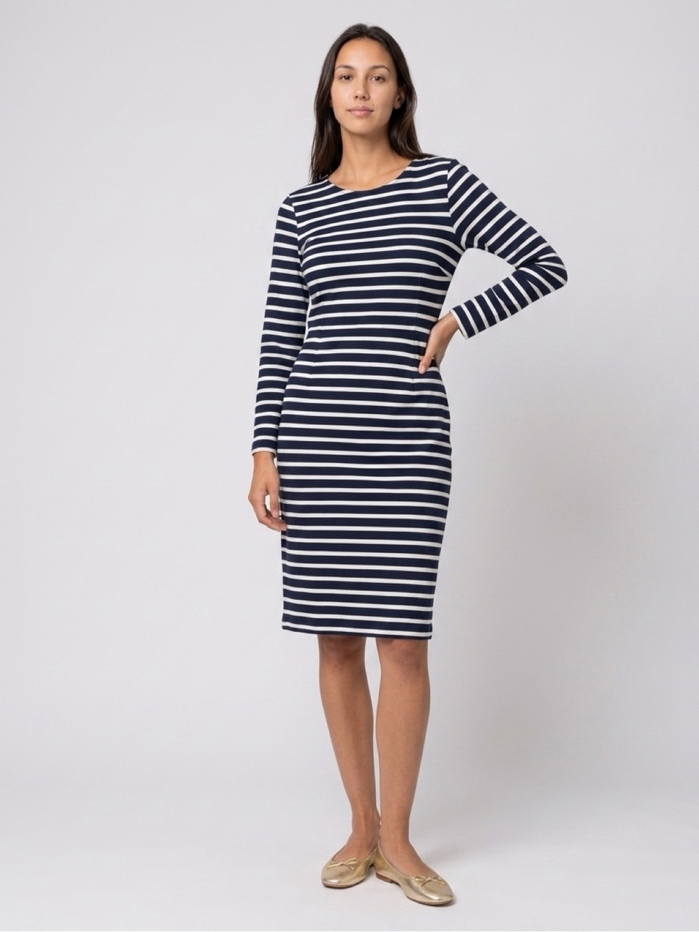 J. Crew Navy & White Striped Midi Sheath Dress